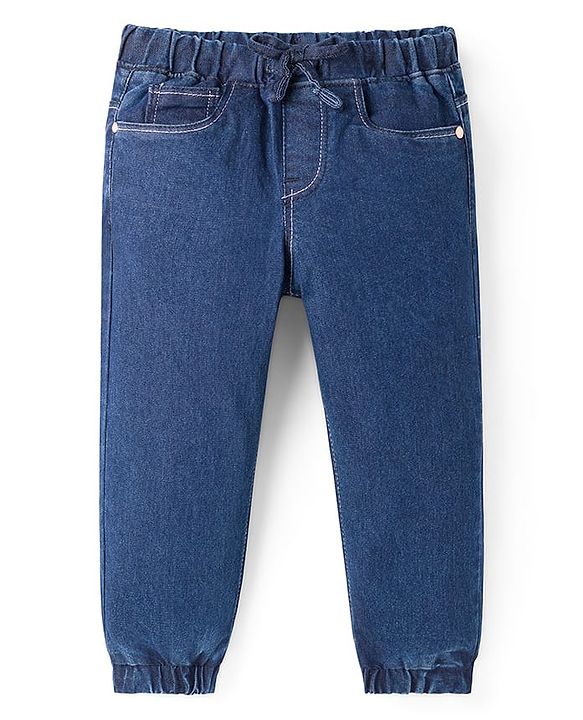 Babyhug Full Length Washed Denim Joggers With Stretch - Black
