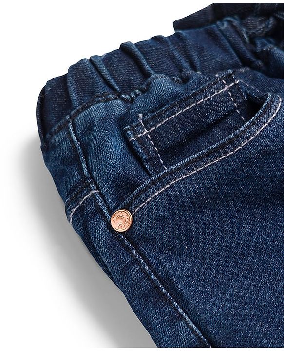 Babyhug Full Length Washed Denim Joggers With Stretch - Black