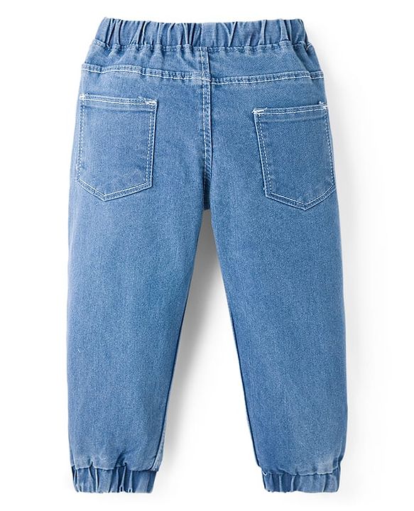 Babyhug Full Length Washed Denim Joggers With Stretch - Black
