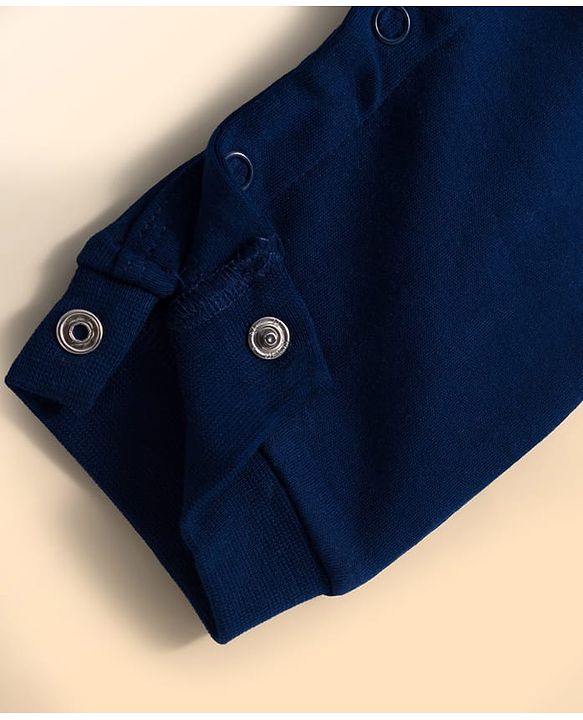 Babyhug Interlock Knit Full Sleeves Party Romper With Attached Waistcoat & Bow - Navy Blue