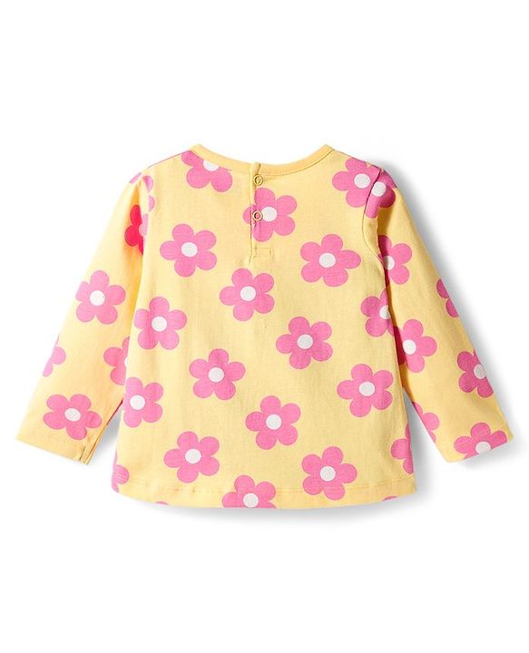 Babyhug Cotton Knit Full Sleeves Night Suit With Floral Print - Yellow