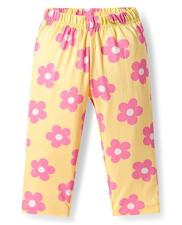 Babyhug Cotton Knit Full Sleeves Night Suit With Floral Print - Yellow