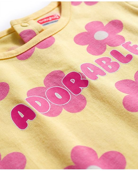 Babyhug Cotton Knit Full Sleeves Night Suit With Floral Print - Yellow