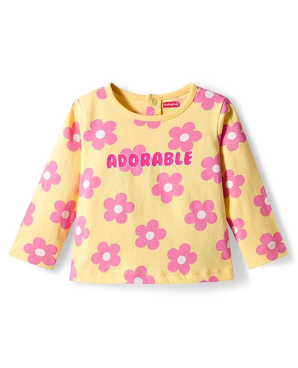 Babyhug Cotton Knit Full Sleeves Night Suit With Floral Print - Yellow