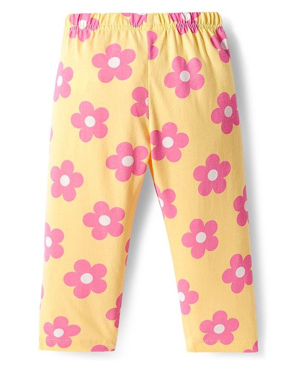 Babyhug Cotton Knit Full Sleeves Night Suit With Floral Print - Yellow