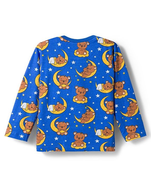 Babyhug Cotton Knit Full  Sleeves Co-ords Night Suit With Animal Print - Navy Blue