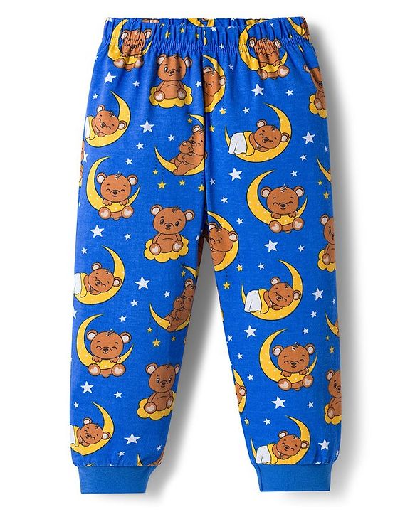 Babyhug Cotton Knit Full  Sleeves Co-ords Night Suit With Animal Print - Navy Blue