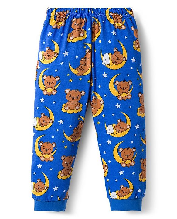Babyhug Cotton Knit Full  Sleeves Co-ords Night Suit With Animal Print - Navy Blue