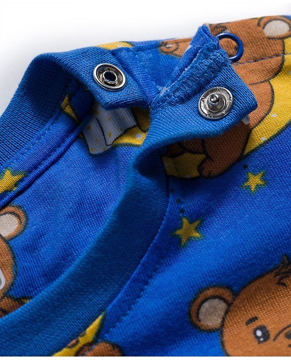 Babyhug Cotton Knit Full  Sleeves Co-ords Night Suit With Animal Print - Navy Blue