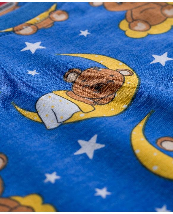 Babyhug Cotton Knit Full  Sleeves Co-ords Night Suit With Animal Print - Navy Blue