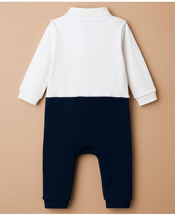 Babyhug Interlock Knit Full Sleeves Party Romper With Attached Checks Waistcoat & Tie - Navy Blue & Maroon