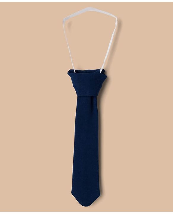 Babyhug Interlock Knit Full Sleeves Party Romper With Attached Checks Waistcoat & Tie - Navy Blue & Maroon