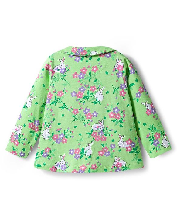Babyhug Cotton Knit Full Sleeves Co-ords Night Suit With Floral Print - Green