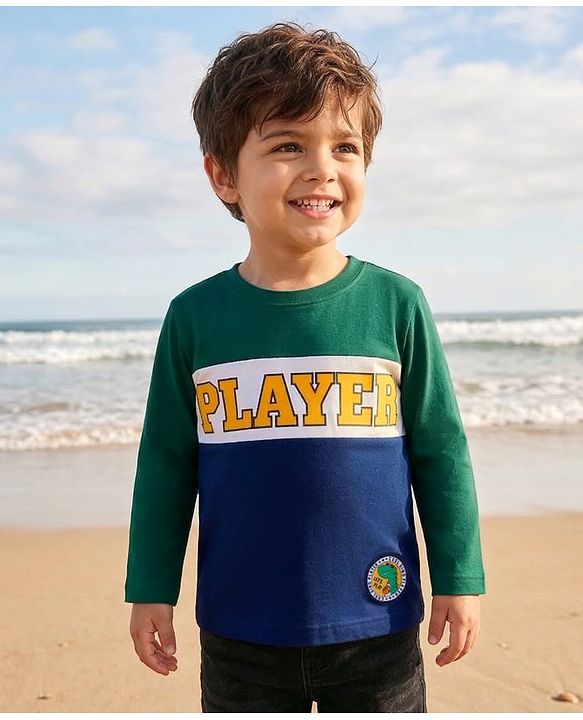 Babyhug Cotton Knit Full Sleeves T-Shirt With Text Print - Green