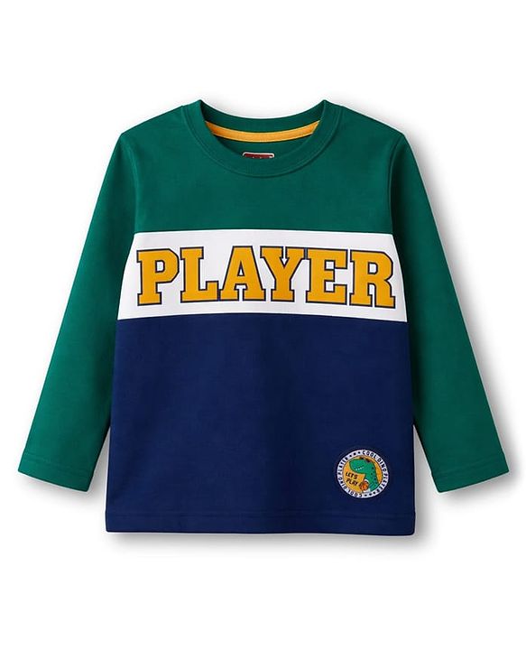 Babyhug Cotton Knit Full Sleeves T-Shirt With Text Print - Green
