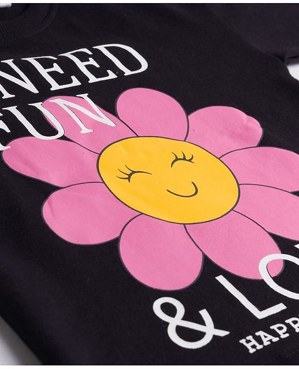 Babyhug Cotton Knit Full Sleeves T-Shirt With Text Print - Black