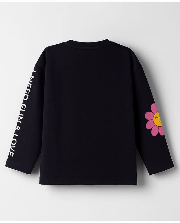Babyhug Cotton Knit Full Sleeves T-Shirt With Text Print - Black
