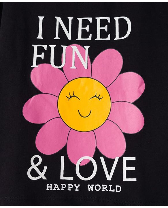 Babyhug Cotton Knit Full Sleeves T-Shirt With Text Print - Black