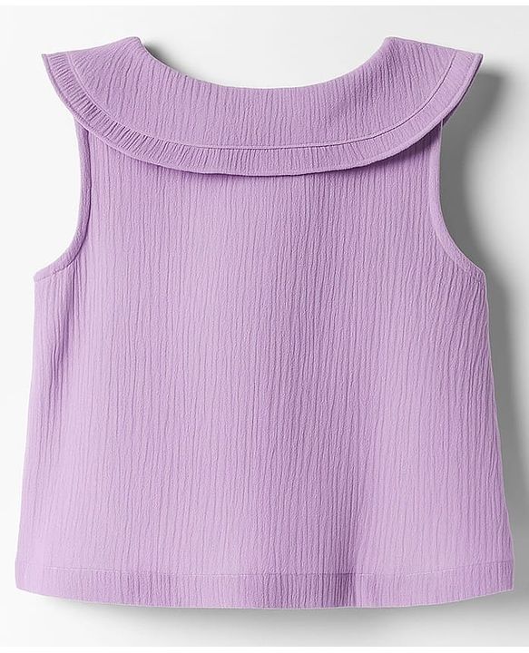 Babyhug Crinkled Crepe Woven Sleeveless Top With Floral Embroidery - Lilac