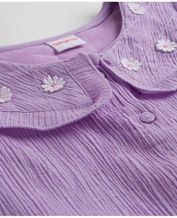Babyhug Crinkled Crepe Woven Sleeveless Top With Floral Embroidery - Lilac