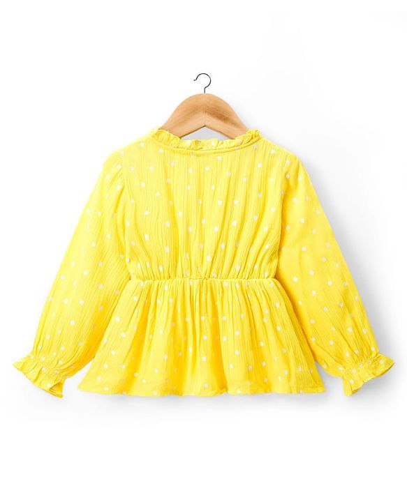 Babyhug Cotton Woven Full Sleeves Top with Floral Embroidery - Yellow