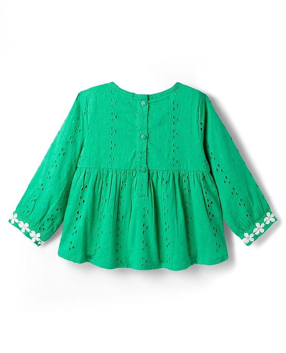 Babyhug Cotton Woven Full Sleeves Chiffli Top - Green