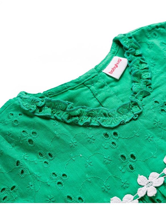Babyhug Cotton Woven Full Sleeves Chiffli Top - Green
