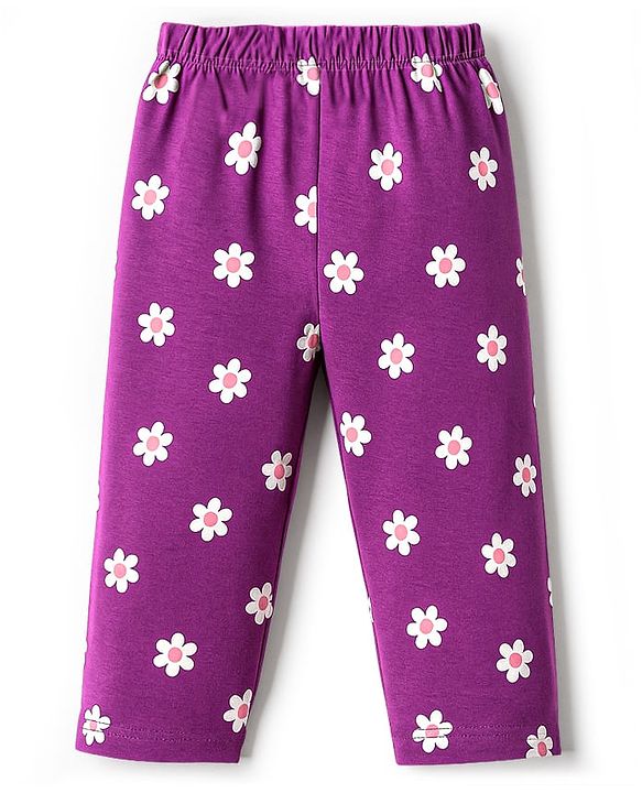 Babyhug Cotton Knit Full Sleeves Night Suit With Floral Print - Purple
