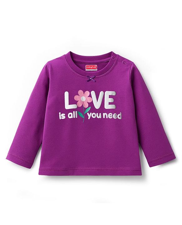 Babyhug Cotton Knit Full Sleeves Night Suit With Floral Print - Purple