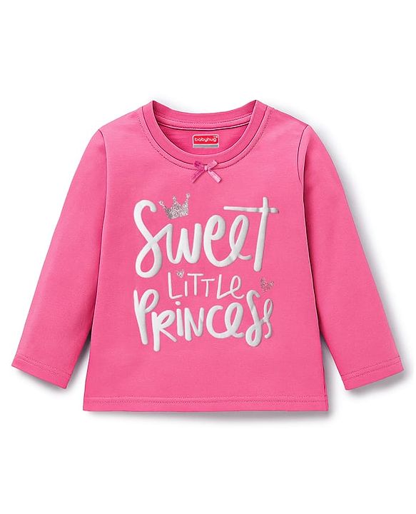 Babyhug Cotton Knit Full Sleeves Night Suit With Text & Heart Print - Pink