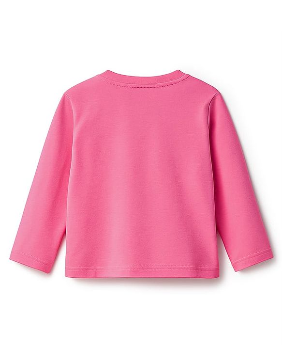 Babyhug Cotton Knit Full Sleeves Night Suit With Text & Heart Print - Pink