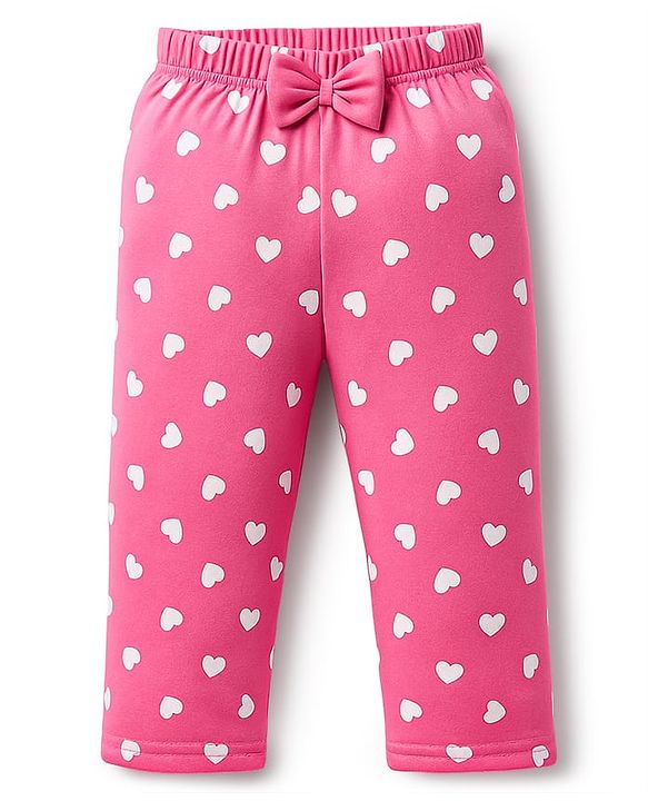 Babyhug Cotton Knit Full Sleeves Night Suit With Text & Heart Print - Pink