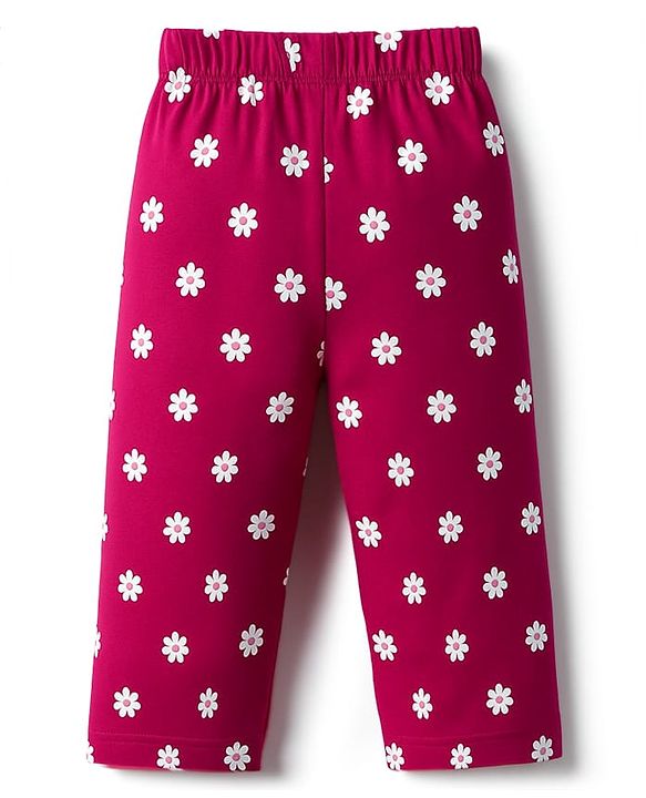 Babyhug Cotton Knit Full Sleeves Night Suit With Floral Print & Text Print - Maroon