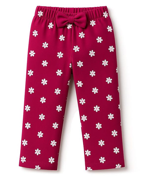 Babyhug Cotton Knit Full Sleeves Night Suit With Floral Print & Text Print - Maroon