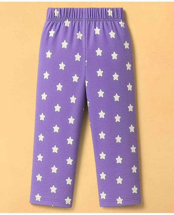 Babyhug Cotton Knit Full Sleeves Night Suit With Text Print - Lavender & White