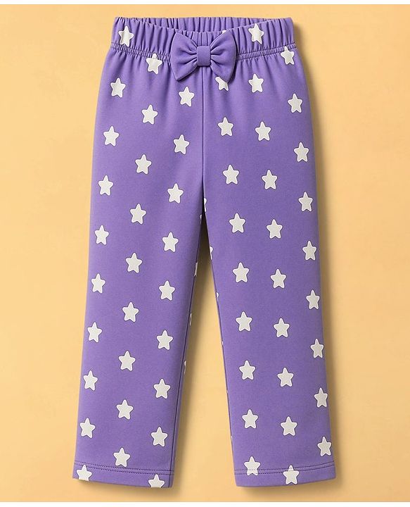 Babyhug Cotton Knit Full Sleeves Night Suit With Text Print - Lavender & White