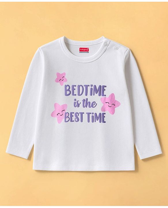 Babyhug Cotton Knit Full Sleeves Night Suit With Text Print - Lavender & White