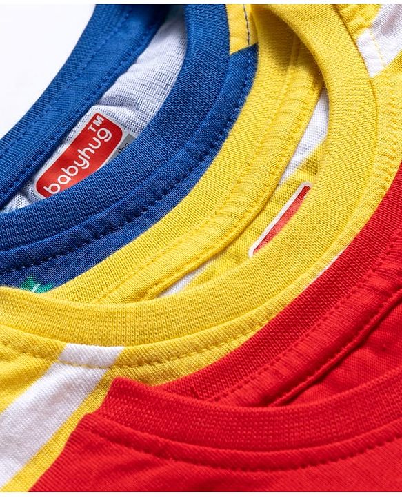 Babyhug 100% Cotton Single Jersey Knit Half Sleeves T-Shirt With Animal Print Pack Of 3 - Red Navy Blue & Yellow