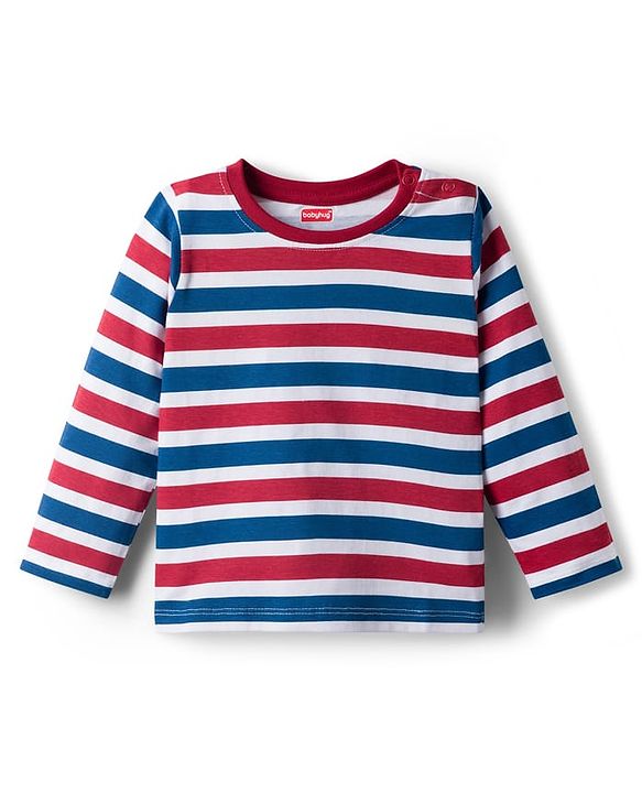 Babyhug 100 % Cotton Knit Full Sleeves T-Shirt with Stripes & Animal Print Pack of 3 - Red & Navy Blue