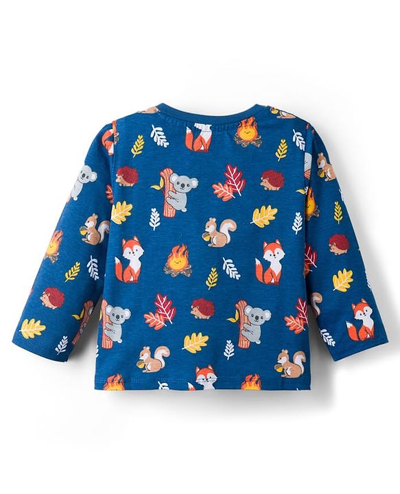 Babyhug 100 % Cotton Knit Full Sleeves T-Shirt with Stripes & Animal Print Pack of 3 - Red & Navy Blue