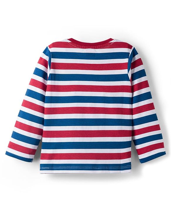 Babyhug 100 % Cotton Knit Full Sleeves T-Shirt with Stripes & Animal Print Pack of 3 - Red & Navy Blue