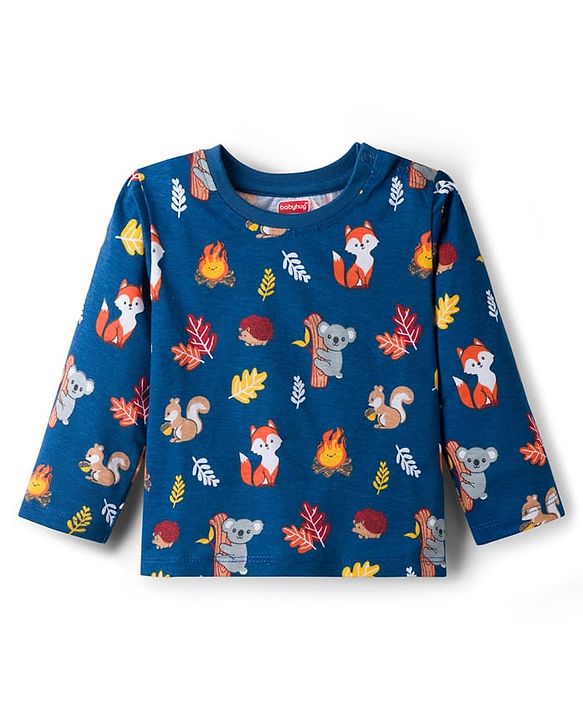 Babyhug 100 % Cotton Knit Full Sleeves T-Shirt with Stripes & Animal Print Pack of 3 - Red & Navy Blue