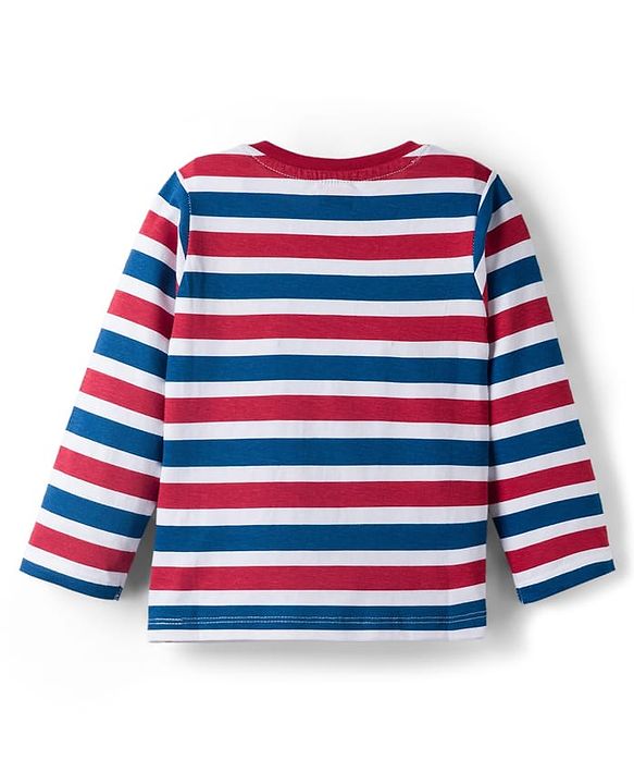 Babyhug 100 % Cotton Knit Full Sleeves T-Shirt with Stripes & Animal Print Pack of 3 - Red & Navy Blue