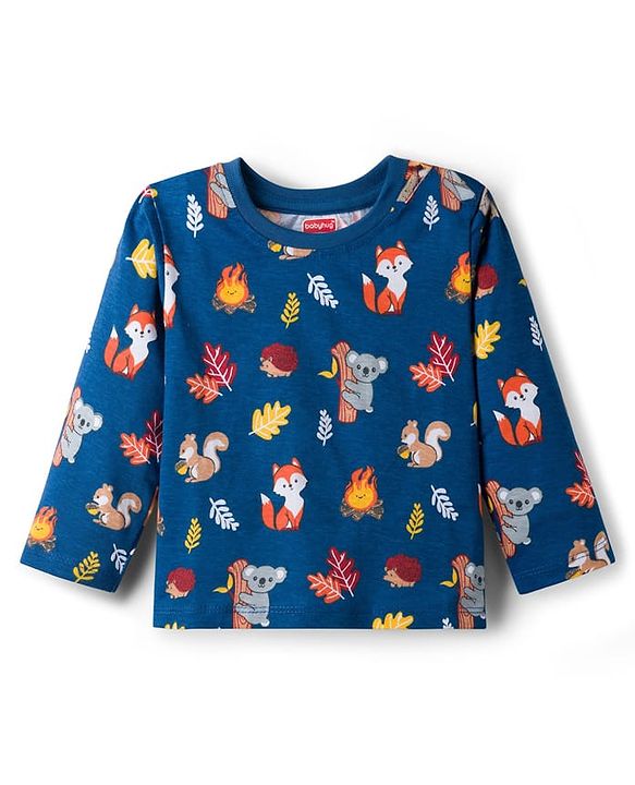 Babyhug 100 % Cotton Knit Full Sleeves T-Shirt with Stripes & Animal Print Pack of 3 - Red & Navy Blue