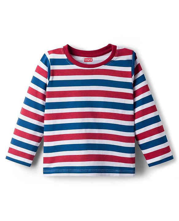 Babyhug 100 % Cotton Knit Full Sleeves T-Shirt with Stripes & Animal Print Pack of 3 - Red & Navy Blue