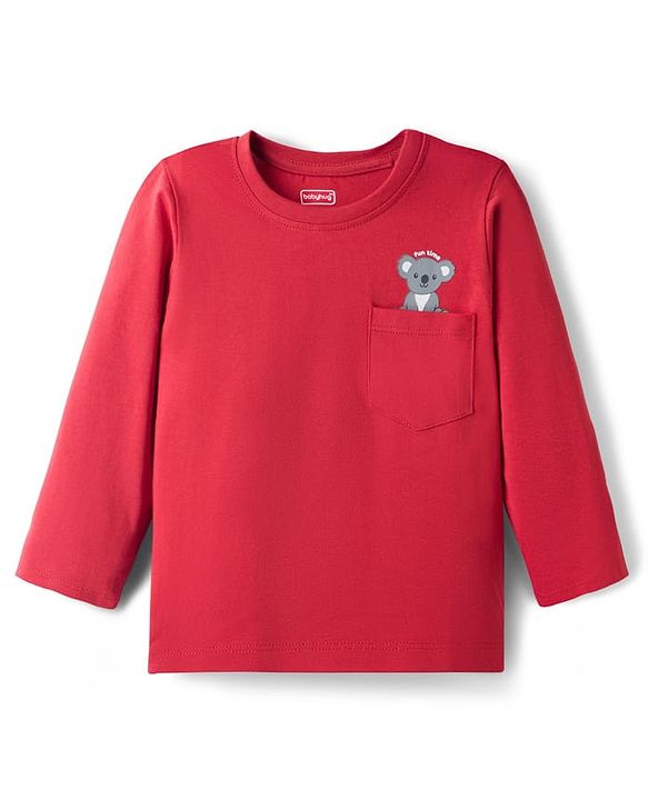 Babyhug 100 % Cotton Knit Full Sleeves T-Shirt with Stripes & Animal Print Pack of 3 - Red & Navy Blue