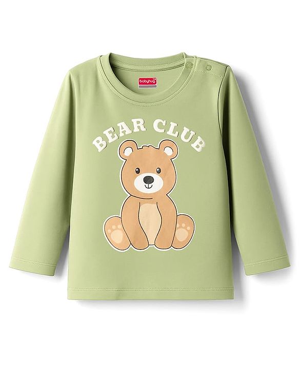 Babyhug 100% Cotton Full Sleeves T-Shirt With Animal Print - Olive Green