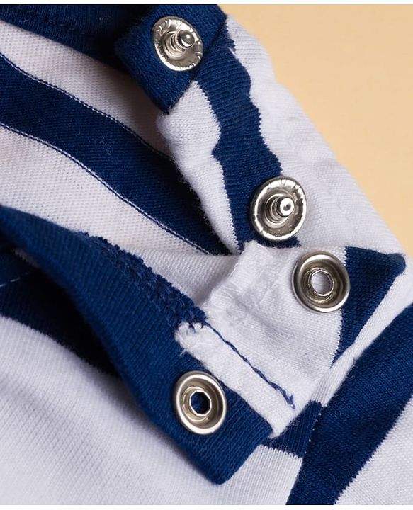 Babyhug 100% Cotton Knit Full Sleeves T-Shirt with Animal Embroidery & Stripes - Navy Blue & White