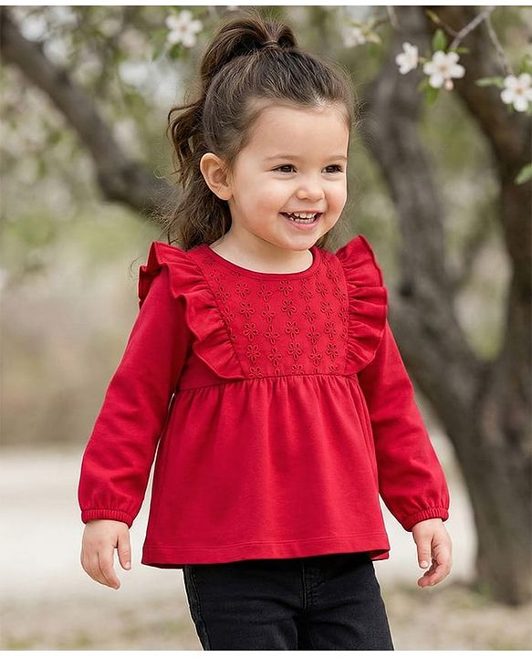 Babyhug 100% Cotton Knit Full Sleeves Solid Top - Red