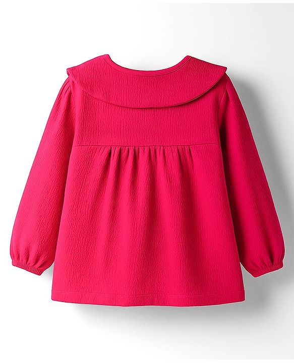 Babyhug 100% Cotton Knit Full Sleeves Top with Floral Embroidery - Red
